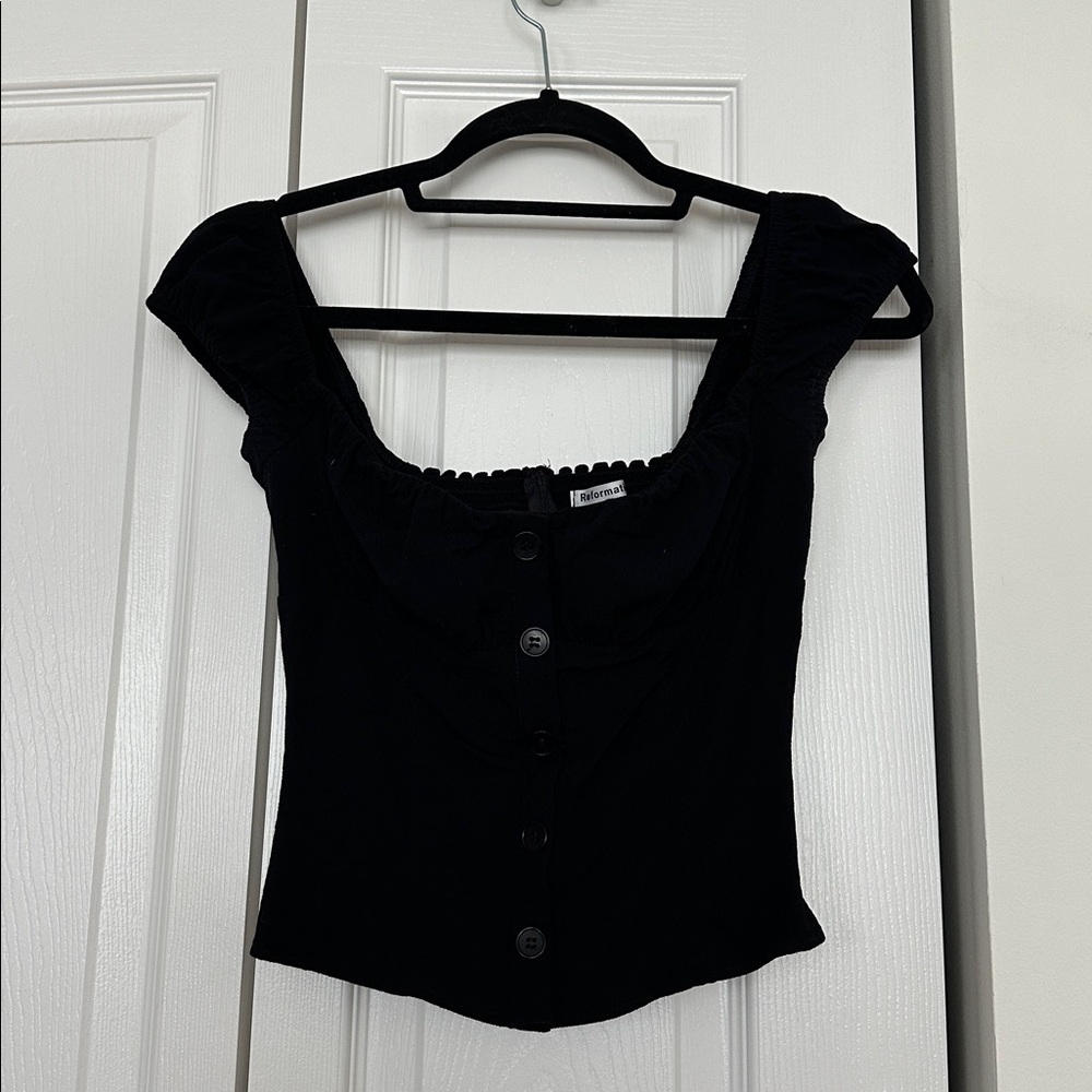 REFORMATION BLACK CORSET STYLE FAUX BUTTON FRONT SIZE 0